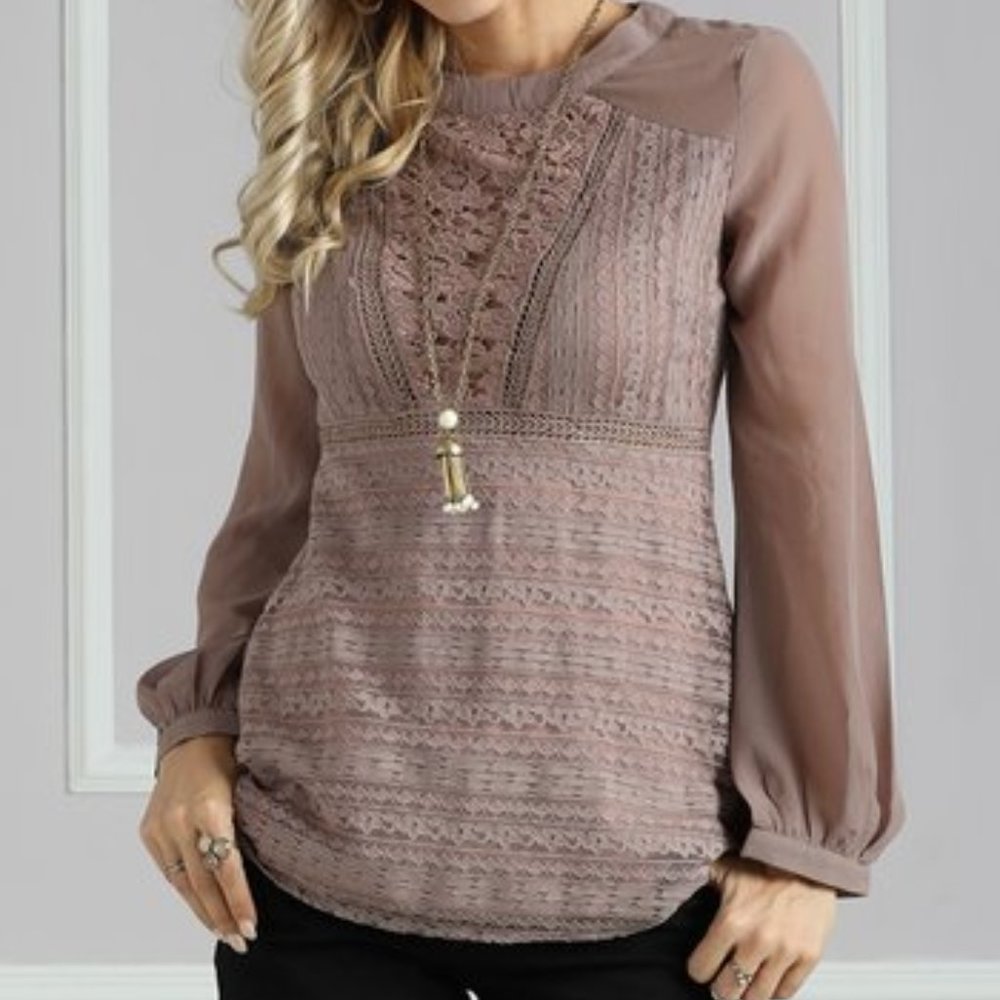 Suzanne Betro Taupe Lace Tunic